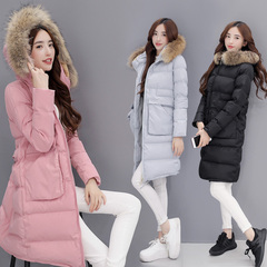 2016冬季女装新款韩版加厚保暖棉服中长款棉袄真貉子大毛领棉衣女