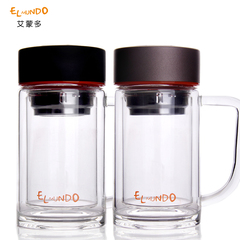 玻璃水杯 便携 过滤 喝水杯子 茶水分离泡茶杯玻璃双层带盖EGDBG