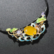 Thai natural yellow agate carp retro grilled blue cloisonne pendant in 925 silver plated money