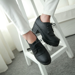 Thick-bottomed round head with retro high heels ladies shoes Brock lacing shoes waterproof student shoes