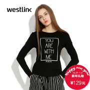 Korean leisure West fall 2015 the new shirt alphabet embroidery round neck dresses form-fitting long sleeve t-shirt