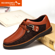 Red Dragonfly leather men's shoes, spring 2015 new authentic fashion strap colour matching casual and comfortable men's shoes