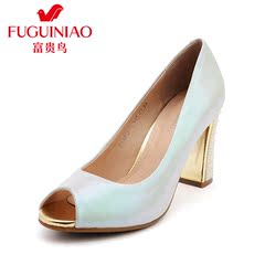 Fuguiniao shoes summer 2015 new coarse fish mouth shoes heels sexy Sheepskin Shoes