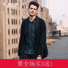 viishow秋冬新款夹克 时尚潮流个性夹克衫 黑色短款外套男