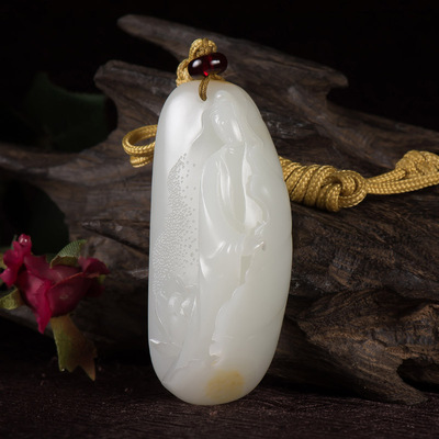 d0199国家级大师杨曦新疆和田玉白玉籽料挂件 观音 76克