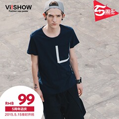 Viishow2015 summer dress new style fashion simple cotton short sleeve t-shirt short-sleeved t-shirt round neck style black t