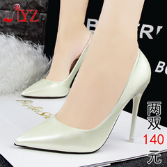 韩版拍商务性感显瘦职业红底女鞋细跟10.5cm超高跟鞋浅口尖头单鞋