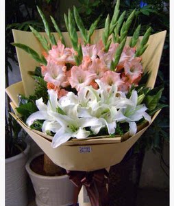 情人节百合剑兰花束湘潭速递12支 湘潭花店送花生日鲜花韶山