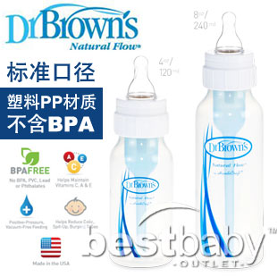 美国进口Dr.Brown's/美国布朗博士PP塑料标准口径奶瓶.可拆卖