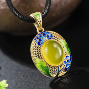 Very Thai burn blue cloisonne 925 silver plated filigree craft natural yellow agate pendant vintage pendant