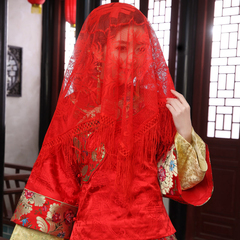 中式婚庆用品红色红盖头婚礼喜帕披肩头纱结婚新娘接亲蒙头纱巾