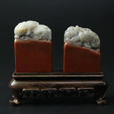 寿山石 精品高山石对章 质地温润 非常漂亮 收藏送礼佳品.