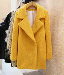 2016秋冬新款韩版女装 茧型西装领宽松中长款毛呢外套呢大衣