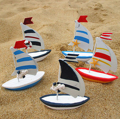 地中海风格装饰摆设木质小船模型铁皮小帆船桌面摆件家居装饰礼物