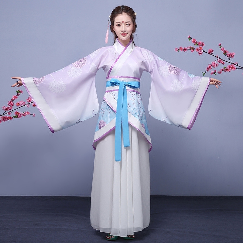 汉服女儒裙中国风女装古装曲裾超仙古典舞演出写真服装清新淡雅