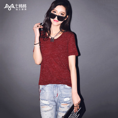 Pre summer of seven space space OTHERMIX2015 new simple Joker thin slub cotton short sleeve round neck t-women-