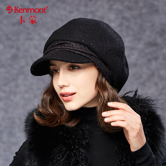 kenmont卡蒙 冬季女士帽子韩版保暖毛呢鸭舌帽秋冬天羊毛贝雷帽