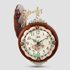 康巴丝欧式双面挂钟客厅大号实木两面钟表静音创意时钟现代石英钟