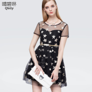 BI Linda 2015 dresses, summer dresses, fine new American and European stars sexy short sleeve organza embroidery skirt