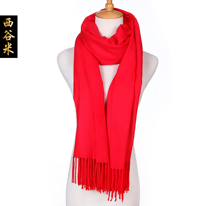 中国红围巾女冬季 韩版长款 本命年红围巾女大红色围巾年会刺绣产品展示图5