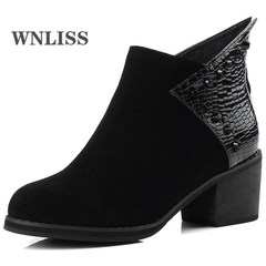 WNLISS/维那利诗欧美燕尾马丁短靴子冬季雪地中跟高跟及踝靴女鞋