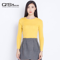 Q’S/秸熙女装2015冬装新品  简约纯色弹力修身打底毛衣女JXV904