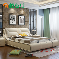 聚格杰仕真皮床现代简约婚床1.8米双人皮艺床1.5米软包欧式床定制