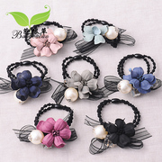 Hair elastic string of roses fabric band Pearl rope hair jewelry hair clip band ponytail