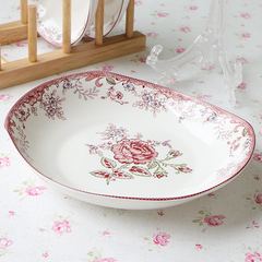 餐具釉中彩红色经典9英寸船型盘 陶瓷中式深盘菜盘水果饺子盘方盘