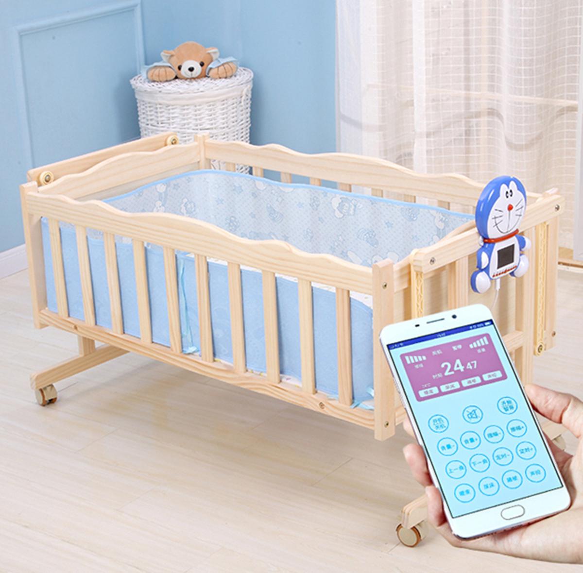 电动摇篮床无漆实木床智能婴儿摇a椅宝宝床自动电动摇床哄娃睡神