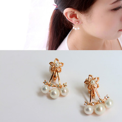 New Korean ladies elegant three-row Pearl pierced earring ear clip-free Stud Earrings ear bones clip