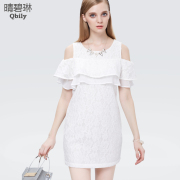 Linda 2015 spring green and sunny summer new dress elegant flounces of lace strapless short sleeve and a pencil skirt women