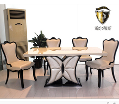 欧式大理石餐桌椅组合 西餐桌大理石长方形桌面古典简约家具 包邮