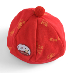 新生儿胎帽大红色纯棉婴儿帽子春秋季宝宝满月帽百天帽喜庆红帽子