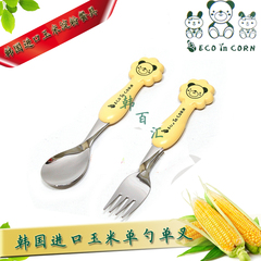 韩国进口正品ECO IN CORN玉米卡通小熊系列儿童专用勺子/叉子单品