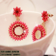Rusa Flash card Japanese and Korean fashion jewelry luxury diamond Sun flower earring long earrings tri-color
