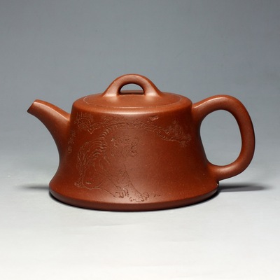 国高工沈锡芬300cc紫砂壶【汉钟】陈宏林刻绘底槽清