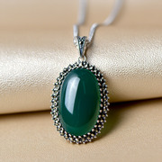 Thai necklace 925 Silver natural Green Thai agate round pendant women clavicle personality decorative pendant jewelry