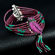 Thai imports of green agate red garnet bracelets natural zircon Crystal female Thai silver multi ring bracelet