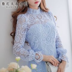 Shirt women long sleeves Pink doll 2015 autumn new lace high-neck blouses shirts