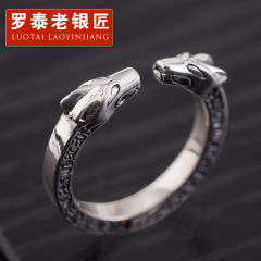 Vintage mechanical Wolf Thai silver ring 925 Silver jewelry with adjustable open men and ladies and couples personalized ring