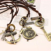 Cool Retro art na abacus pendant leather cord lock keys the cross pendant long necklace sweater chain 4060