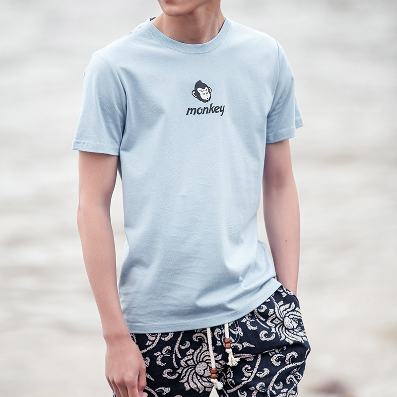 2016夏装新款男士时尚小清新monkey印花短袖圆领t恤衫潮357p35