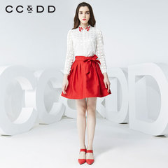 CCDD2016春装专柜正品新款女圆点红唇绣花时尚通勤半透视长袖衬衫