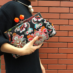 原单外贸出口复古和风艺术日式设计帆布夹子欧美女包手拿包链条包