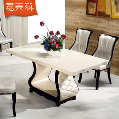 大理石长方形餐桌子 小户型简约现代实木餐台 白色餐桌椅组合