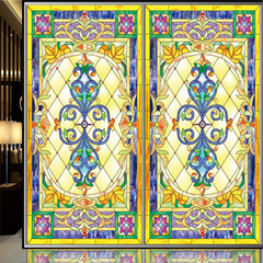 欧式复古彩色玻璃窗贴膜静电贴彩绘艺术教堂磨砂玻璃衣橱家具柜门
