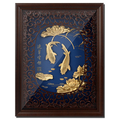 24k金箔画实木框画连年有余 商务礼品 古典客厅过道装饰画中国风