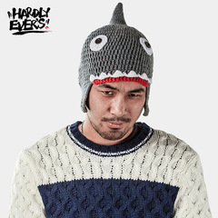 hardlyevers额菲尔&银鳞堂潮牌原创设计手工针织帽鲨鱼搞怪毛线帽
