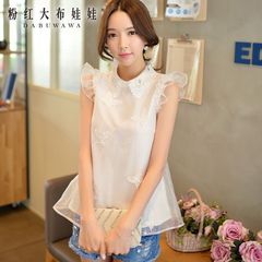 Chiffon shirt girls big pink doll summer dress yarn in Korean version of Europe in 2015 shirt slim white shirt women